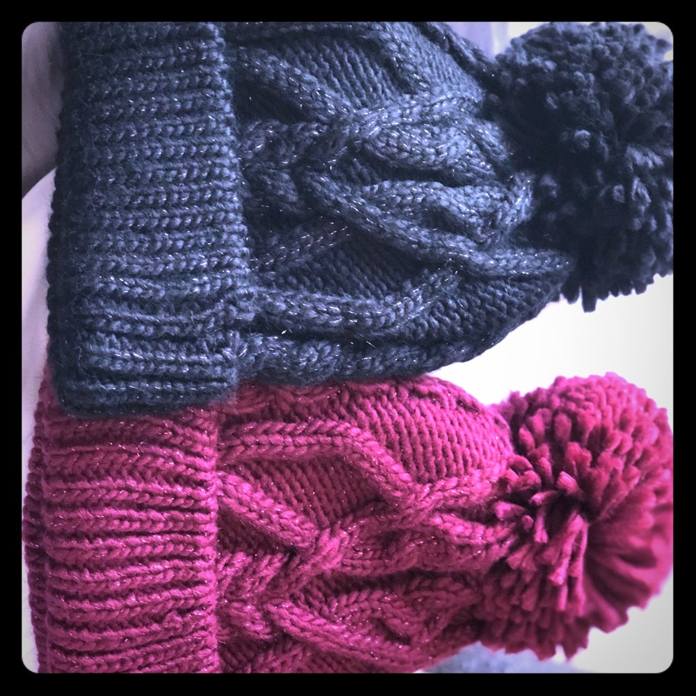 Gray and burgundy winter beanies